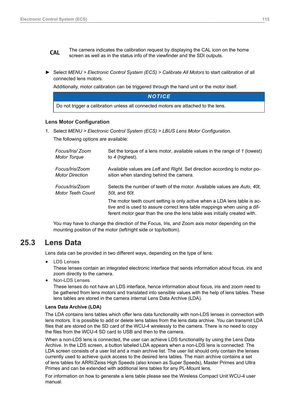 3 lens data, Lens data | ARRI ALEXA Mini LF Ready to Shoot V-Mount Set (LPL) User Manual | Page 115 / 136