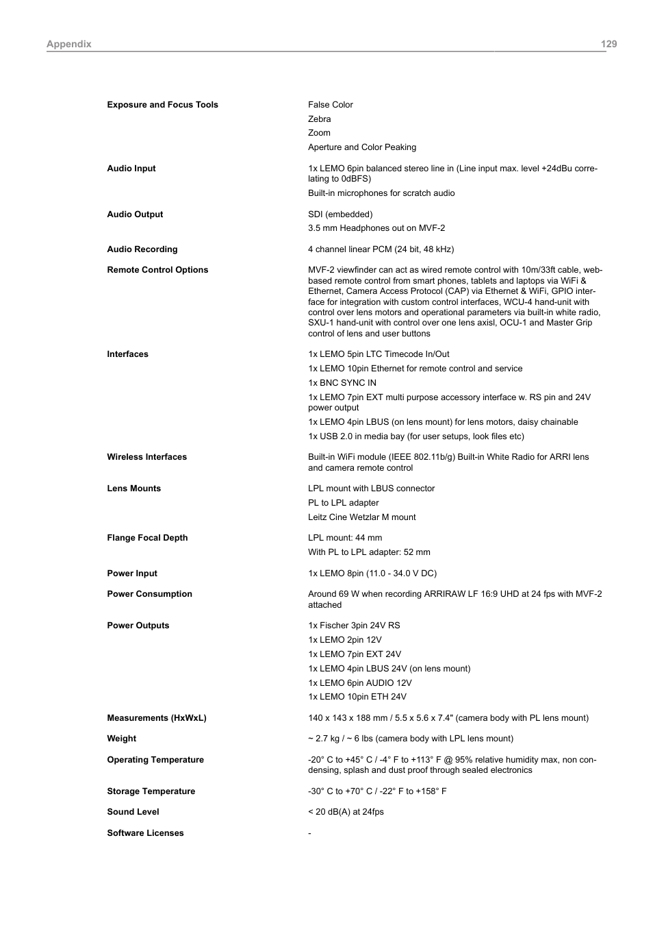 ARRI ALEXA Mini LF Ready to Shoot V-Mount Set (LPL) User Manual | Page 129 / 136