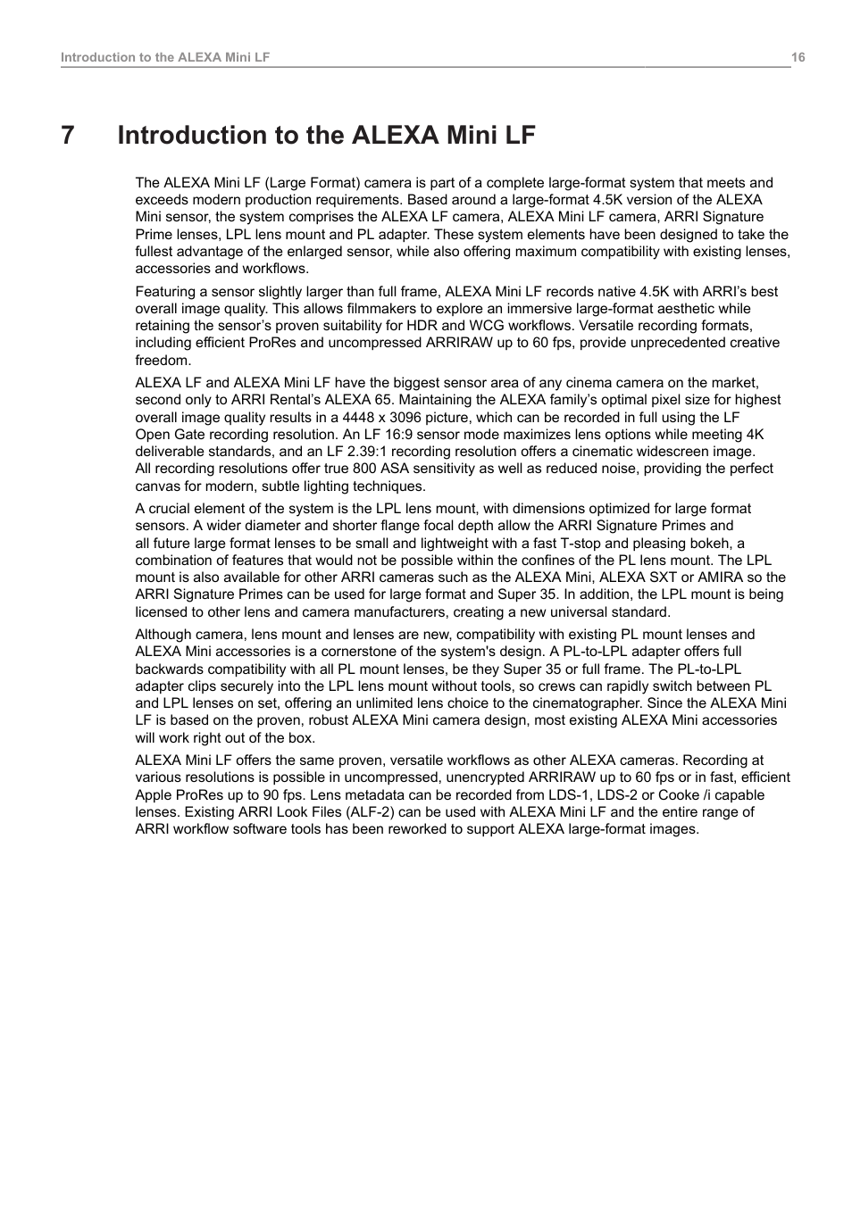7 introduction to the alexa mini lf, Introduction to the alexa mini lf, 7introduction to the alexa mini lf | ARRI ALEXA Mini LF Ready to Shoot V-Mount Set (LPL) User Manual | Page 16 / 136