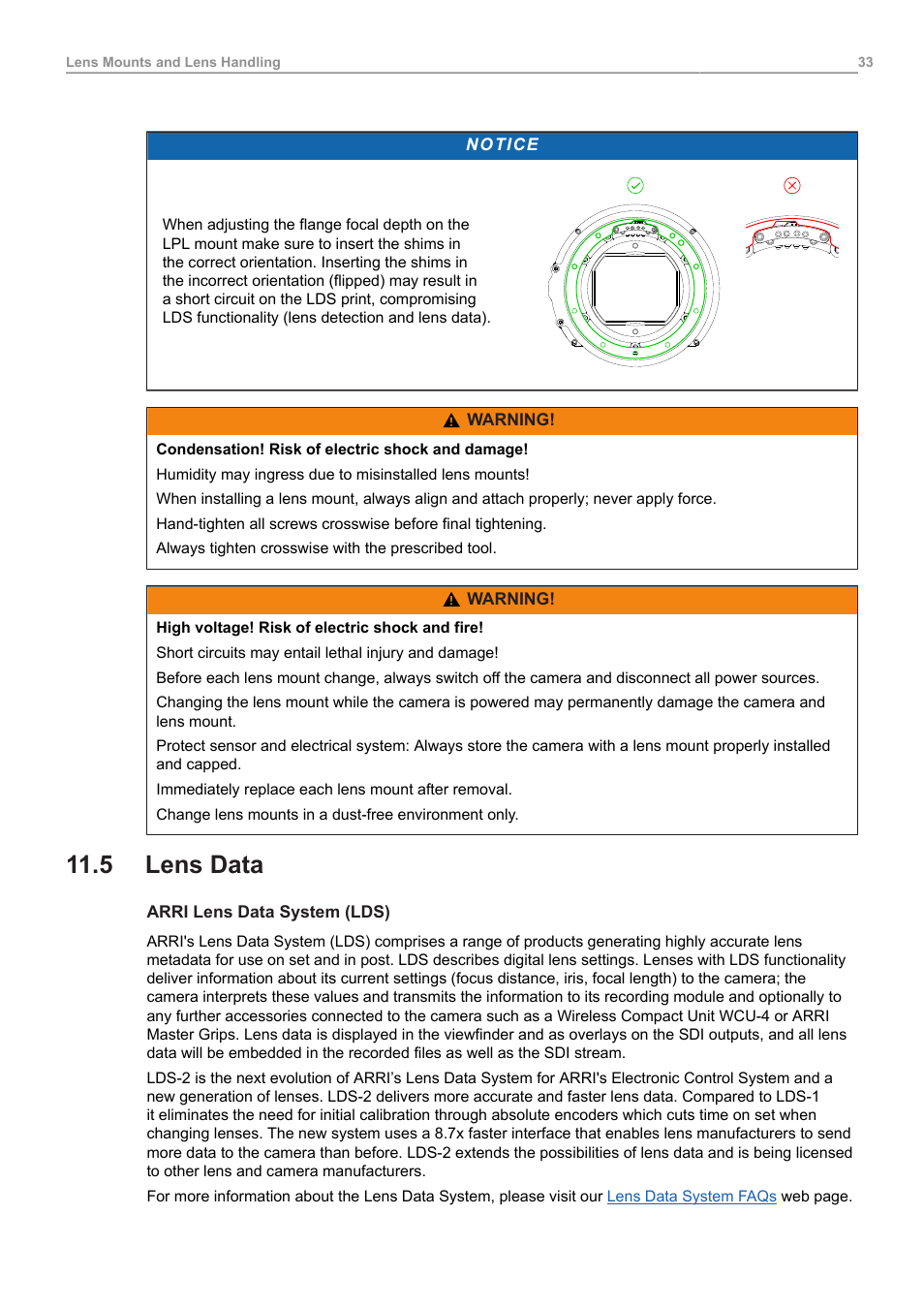 5 lens data, Lens data | ARRI ALEXA Mini LF Ready to Shoot V-Mount Set (LPL) User Manual | Page 33 / 136