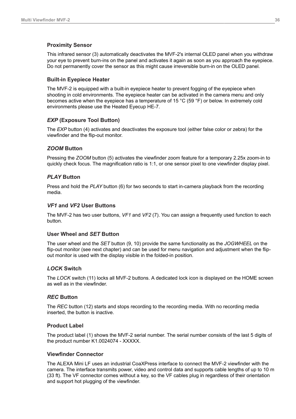 ARRI ALEXA Mini LF Ready to Shoot V-Mount Set (LPL) User Manual | Page 36 / 136