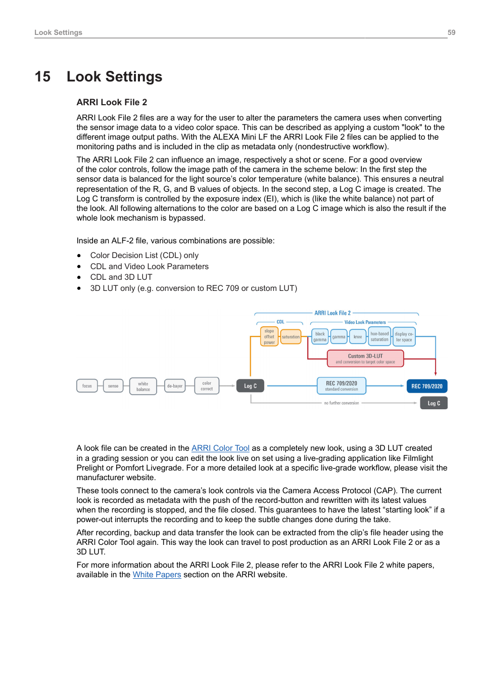 15 look settings, Look settings | ARRI ALEXA Mini LF Ready to Shoot V-Mount Set (LPL) User Manual | Page 59 / 136