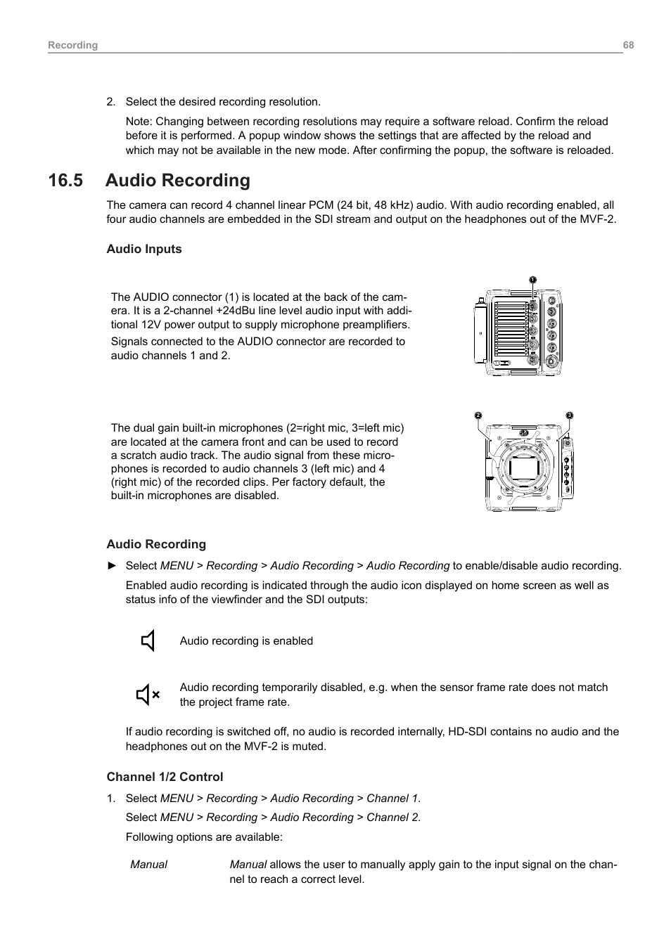 5 audio recording, Audio recording | ARRI ALEXA Mini LF Ready to Shoot V-Mount Set (LPL) User Manual | Page 68 / 136