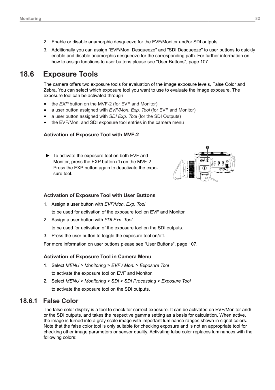 6 exposure tools, 1 false color, Exposure tools | False color | ARRI ALEXA Mini LF Ready to Shoot V-Mount Set (LPL) User Manual | Page 82 / 136