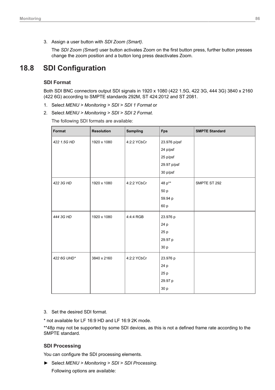 8 sdi configuration, Sdi configuration | ARRI ALEXA Mini LF Ready to Shoot V-Mount Set (LPL) User Manual | Page 86 / 136