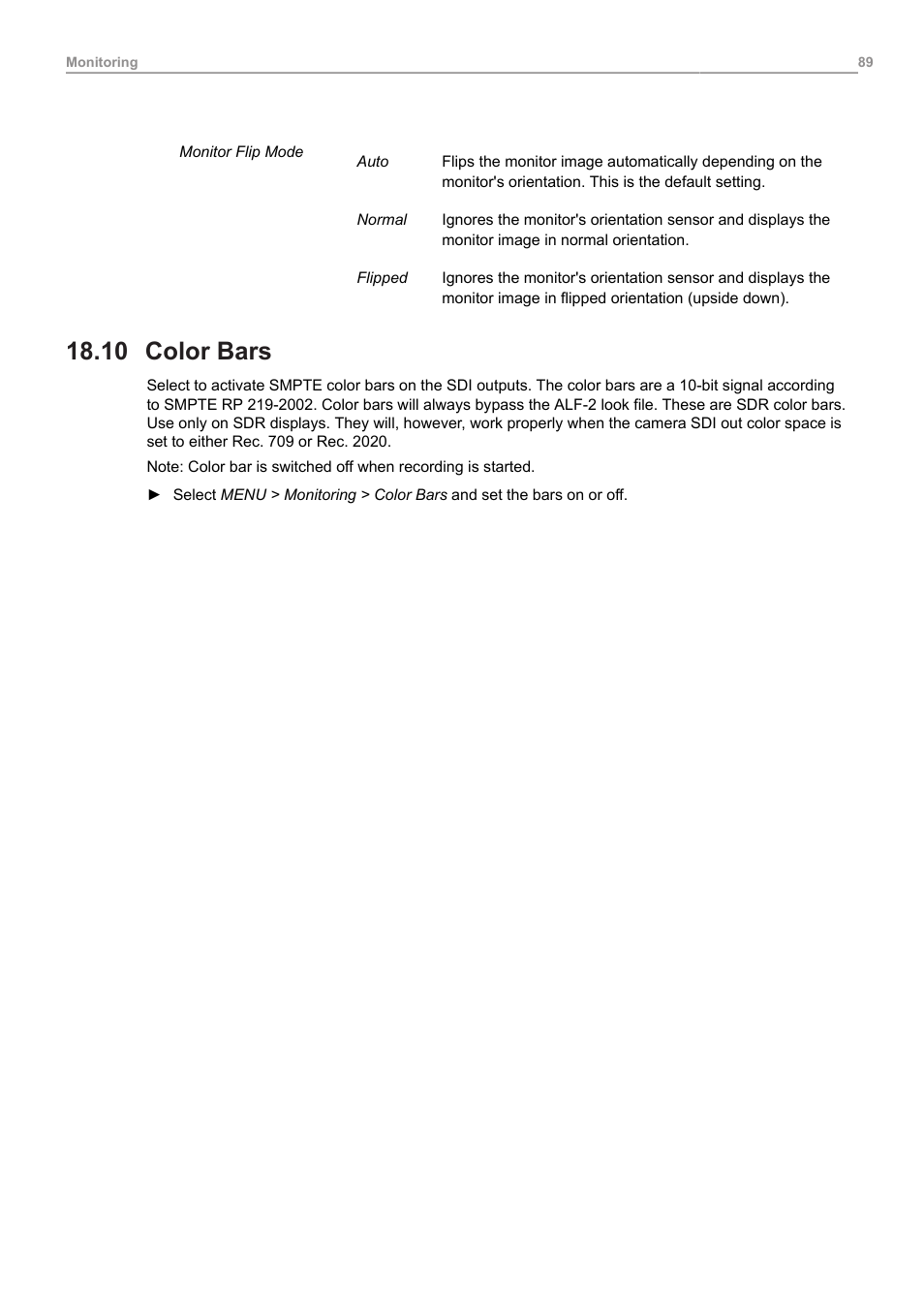 10 color bars, Color bars | ARRI ALEXA Mini LF Ready to Shoot V-Mount Set (LPL) User Manual | Page 89 / 136