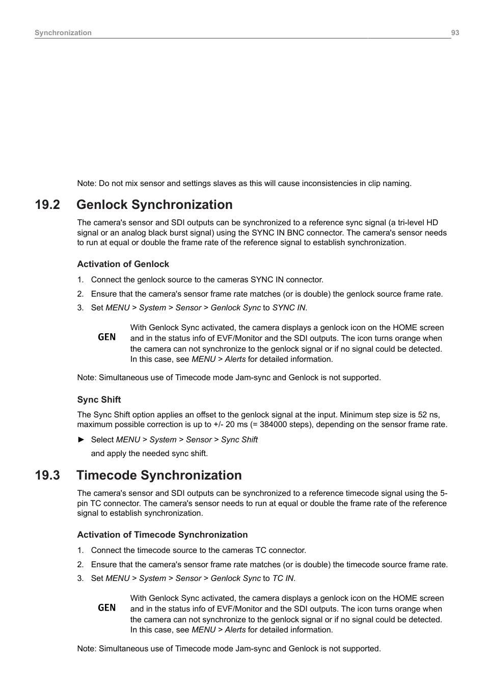 2 genlock synchronization, 3 timecode synchronization, Genlock synchronization | Timecode synchronization | ARRI ALEXA Mini LF Ready to Shoot V-Mount Set (LPL) User Manual | Page 93 / 136