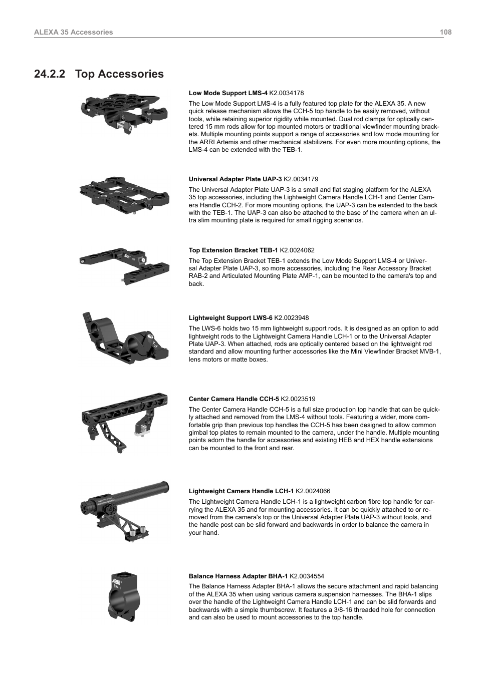 2 top accessories, Top accessories | ARRI ALEXA 35 Body & PL Mount Set (LBUS) User Manual | Page 108 / 122