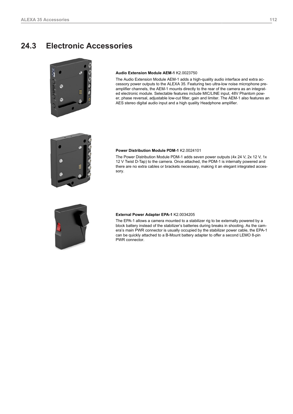 3 electronic accessories, Electronic accessories | ARRI ALEXA 35 Body & PL Mount Set (LBUS) User Manual | Page 112 / 122