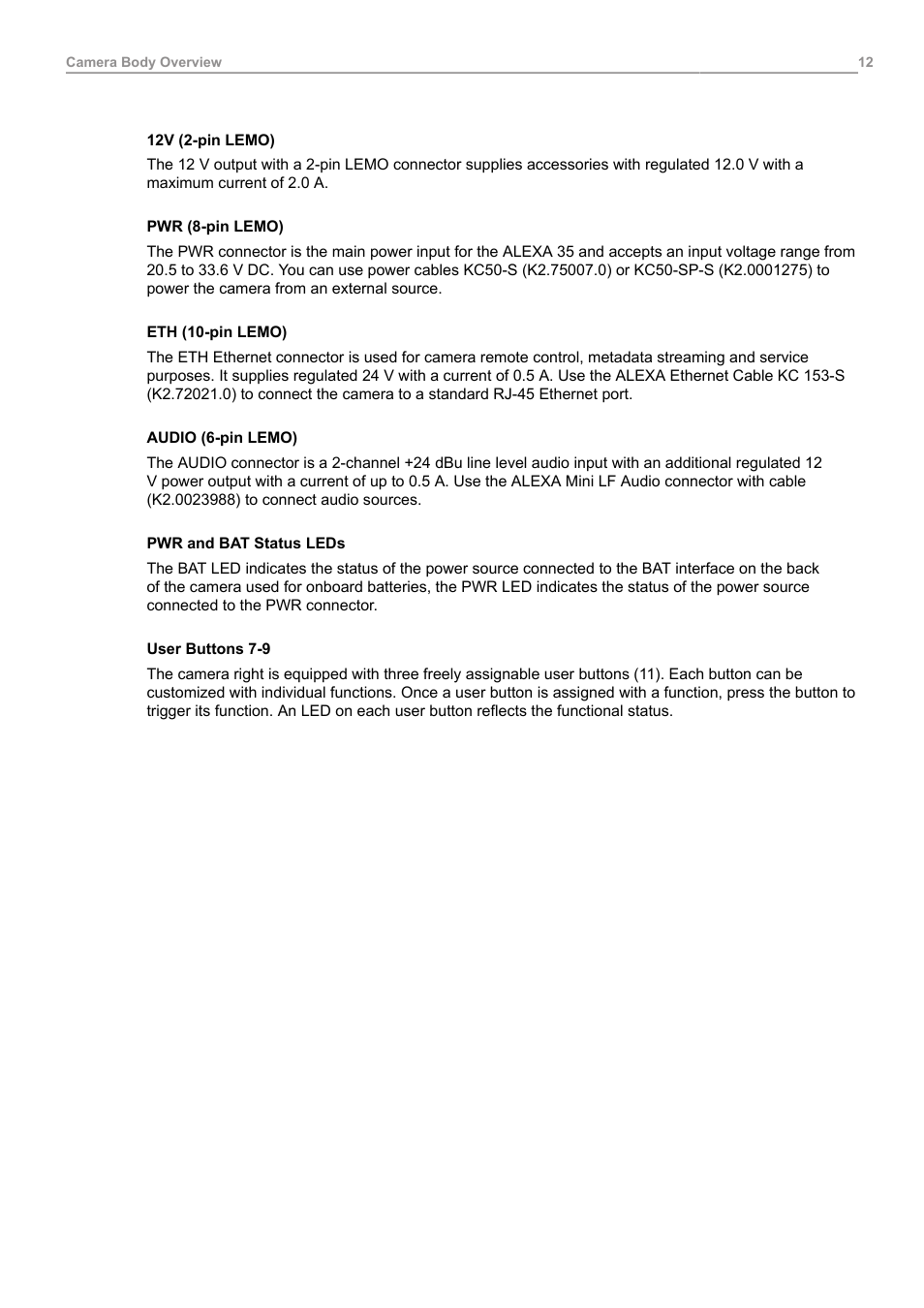 ARRI ALEXA 35 Body & PL Mount Set (LBUS) User Manual | Page 12 / 122