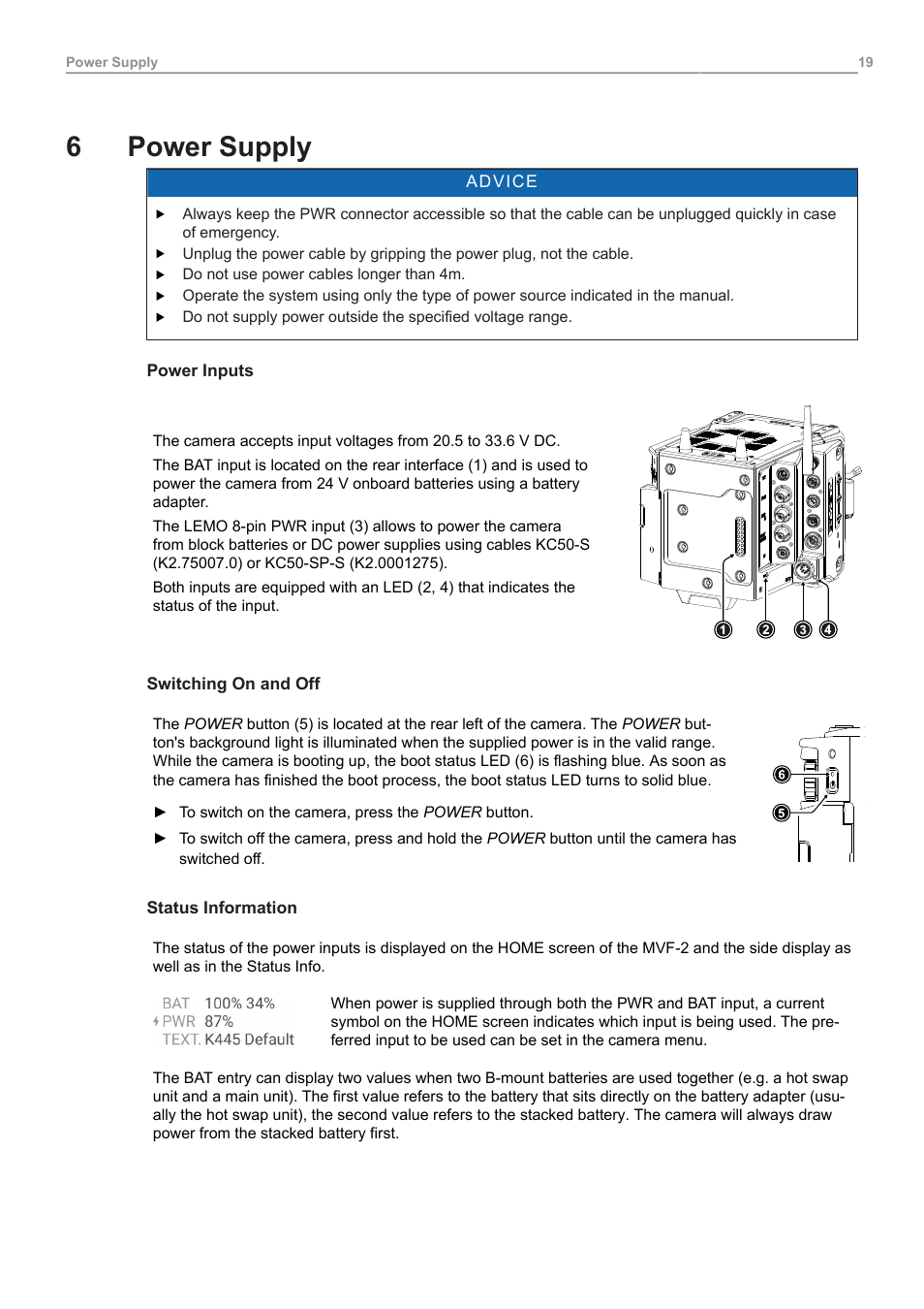 6 power supply, Power supply, 6power supply | ARRI ALEXA 35 Body & PL Mount Set (LBUS) User Manual | Page 19 / 122