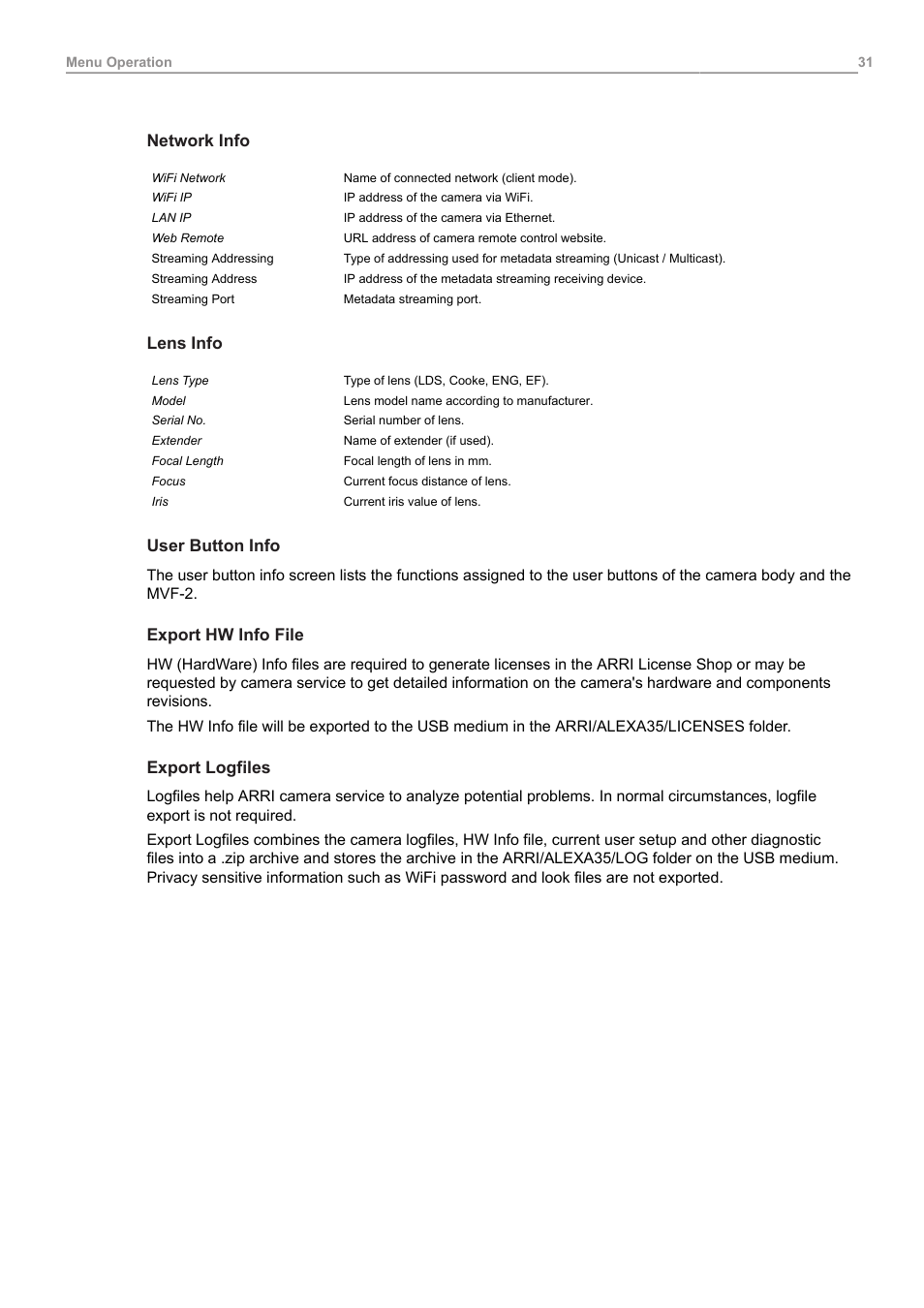 ARRI ALEXA 35 Body & PL Mount Set (LBUS) User Manual | Page 31 / 122