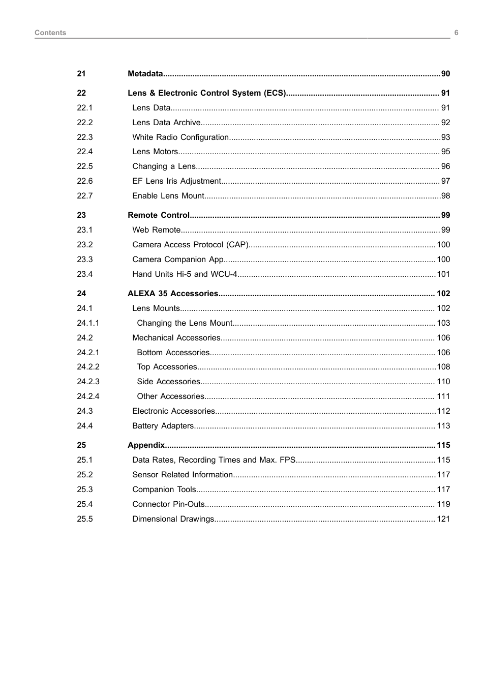 ARRI ALEXA 35 Body & PL Mount Set (LBUS) User Manual | Page 6 / 122
