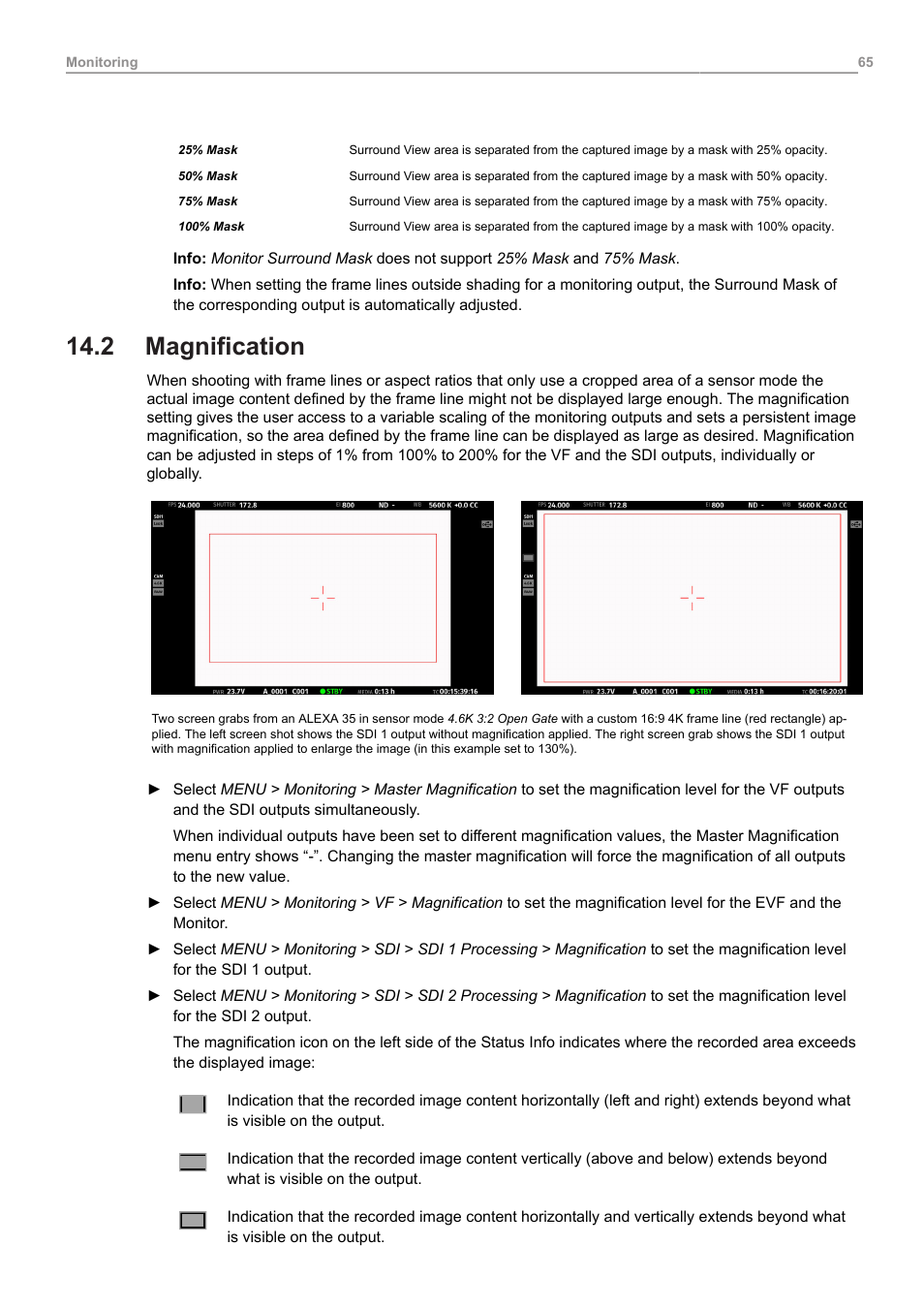 2 magnification, Magnification | ARRI ALEXA 35 Body & PL Mount Set (LBUS) User Manual | Page 65 / 122