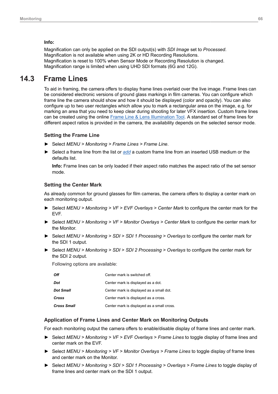 3 frame lines, Frame lines | ARRI ALEXA 35 Body & PL Mount Set (LBUS) User Manual | Page 66 / 122