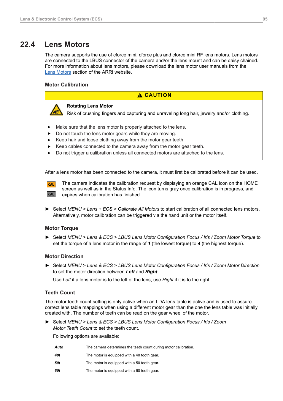 4 lens motors, Lens motors | ARRI ALEXA 35 Body & PL Mount Set (LBUS) User Manual | Page 95 / 122