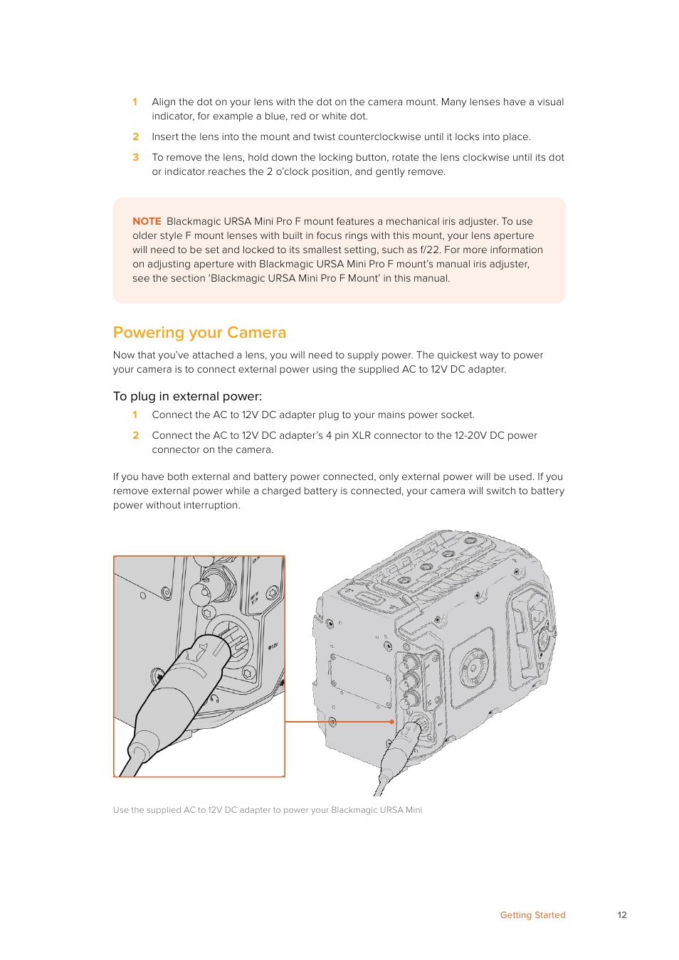 Powering your camera | Blackmagic Design URSA Mini Pro 12K (PL) User Manual | Page 12 / 294