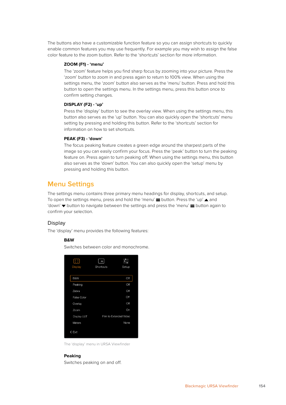 Menu settings | Blackmagic Design URSA Mini Pro 12K (PL) User Manual | Page 154 / 294