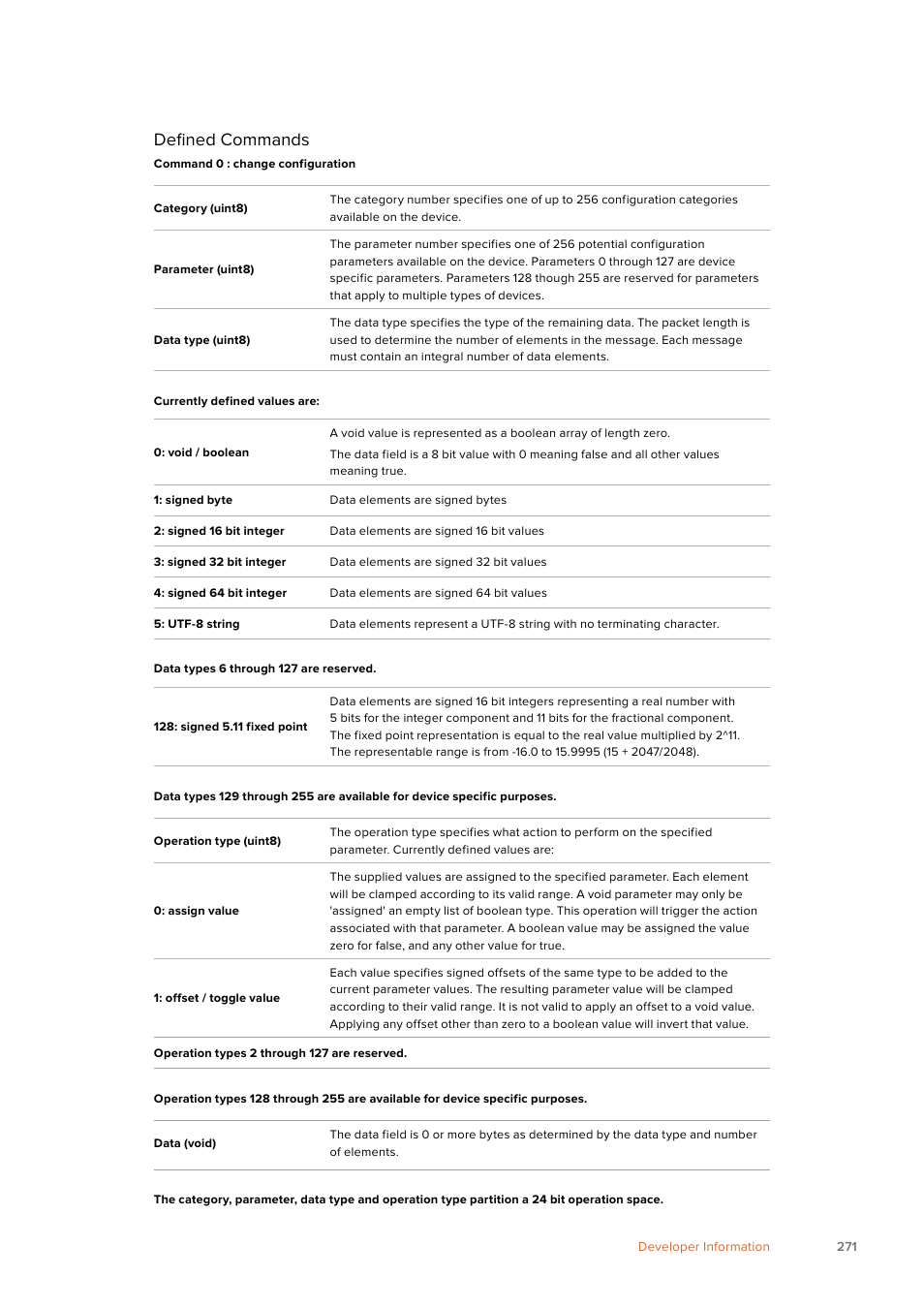 Defined commands | Blackmagic Design URSA Mini Pro 12K (PL) User Manual | Page 271 / 294