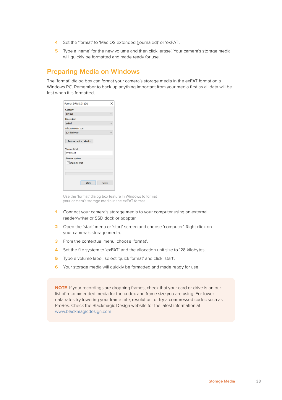 Preparing media on windows | Blackmagic Design URSA Mini Pro 12K (PL) User Manual | Page 33 / 294