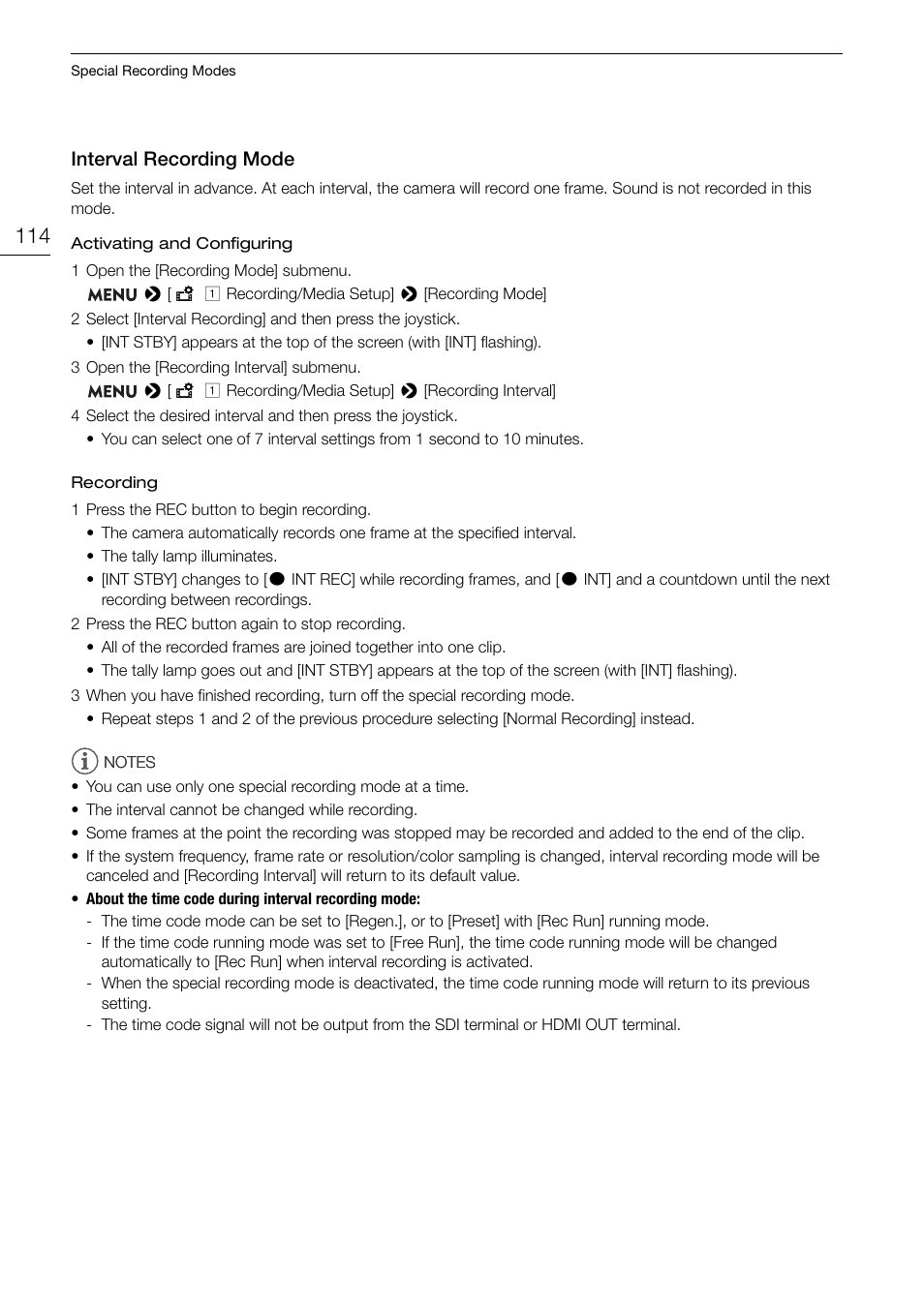 Interval recording mode, Interval recording mode 114 | Canon EOS C200 EF Cinema Camera and 24-105mm Lens Kit User Manual | Page 114 / 220