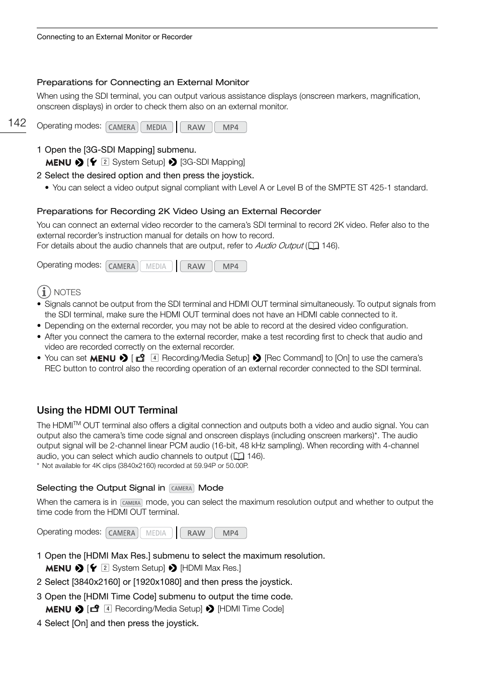 Using the hdmi out terminal, Using the hdmi out terminal 142 | Canon EOS C200 EF Cinema Camera and 24-105mm Lens Kit User Manual | Page 142 / 220