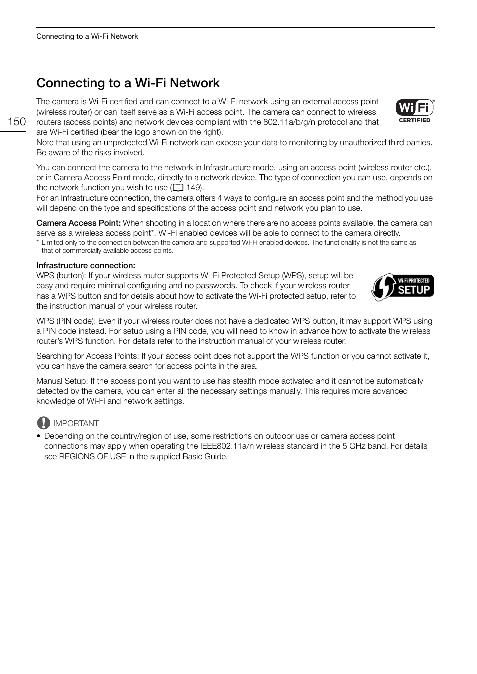 Connecting to a wi-fi network, Connecting to a wi-fi network 150, 150) or t | Canon EOS C200 EF Cinema Camera and 24-105mm Lens Kit User Manual | Page 150 / 220