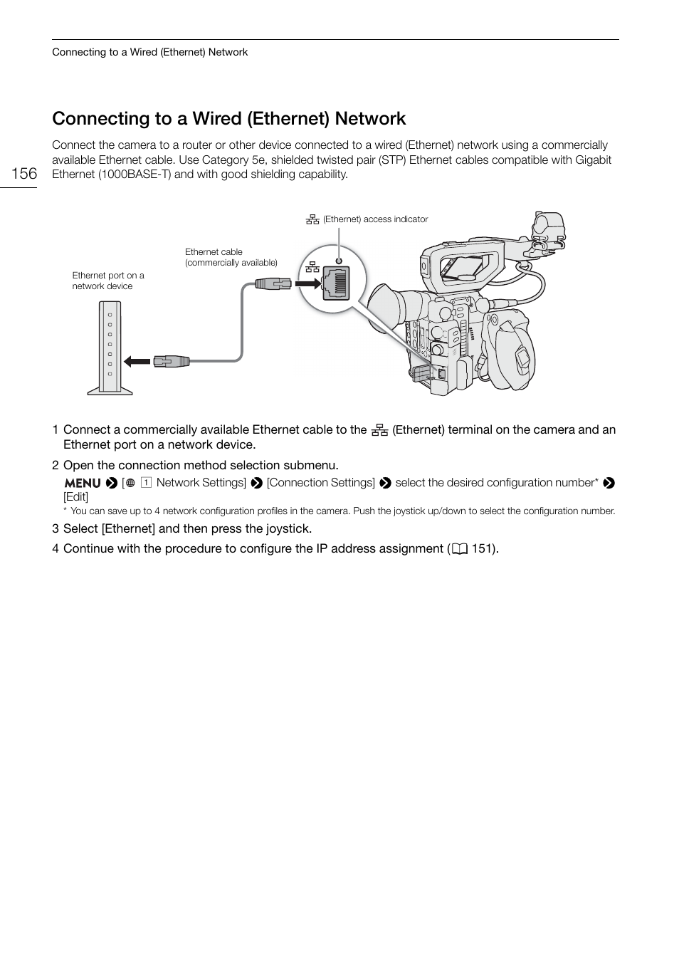 Connecting to a wired (ethernet) network, Connecting to a wired (ethernet) network 156 | Canon EOS C200 EF Cinema Camera and 24-105mm Lens Kit User Manual | Page 156 / 220