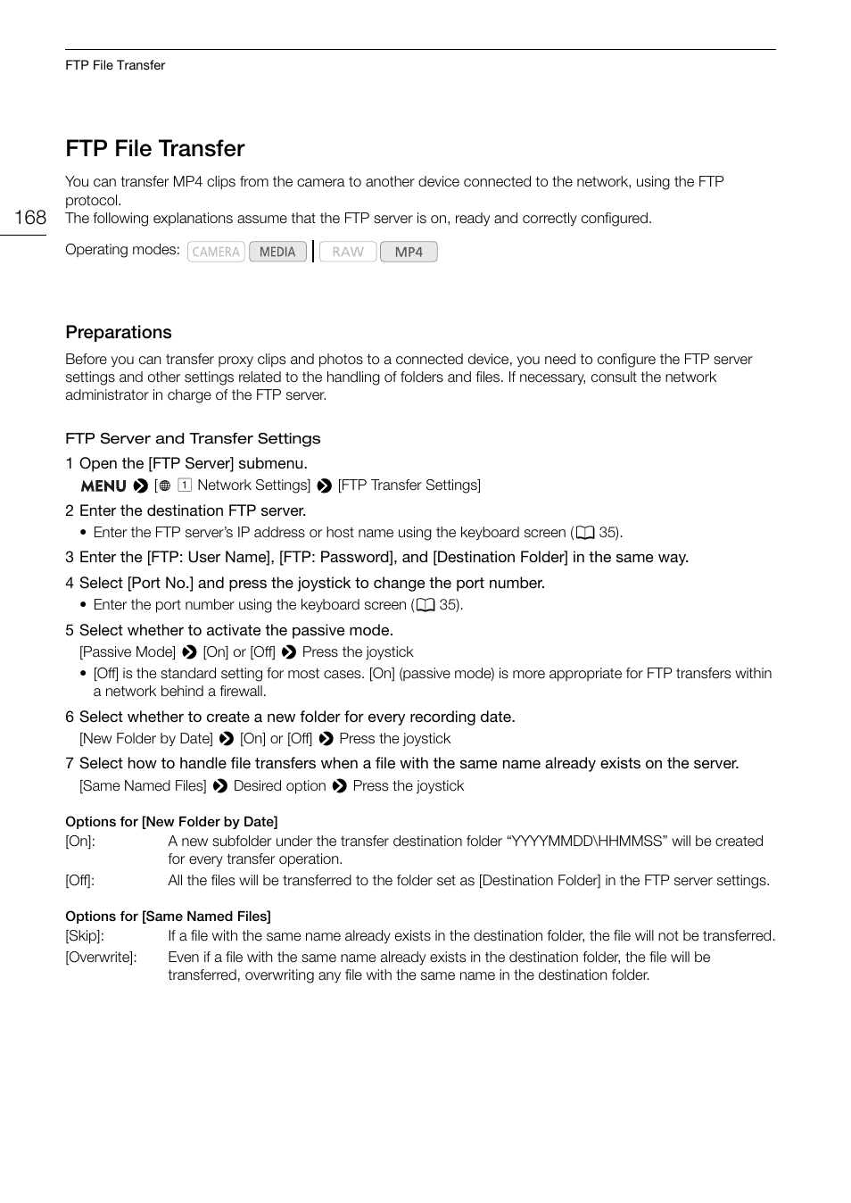 Ftp file transfer, Preparations, Ftp file transfer 168 | Preparations 168 | Canon EOS C200 EF Cinema Camera and 24-105mm Lens Kit User Manual | Page 168 / 220