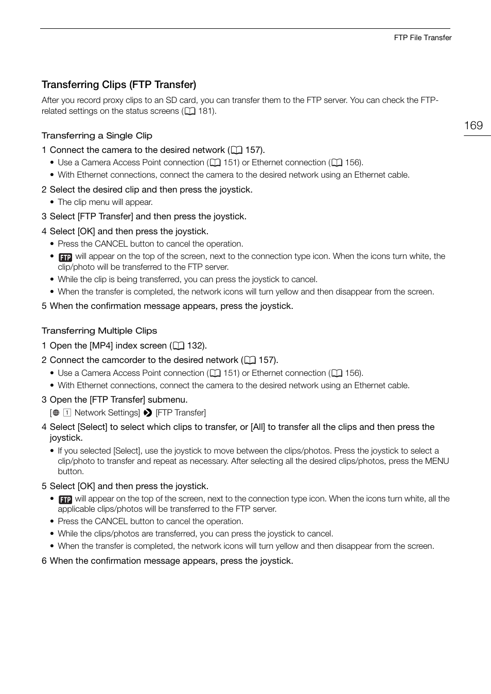 Transferring clips (ftp transfer), Transferring clips (ftp transfer) 169 | Canon EOS C200 EF Cinema Camera and 24-105mm Lens Kit User Manual | Page 169 / 220
