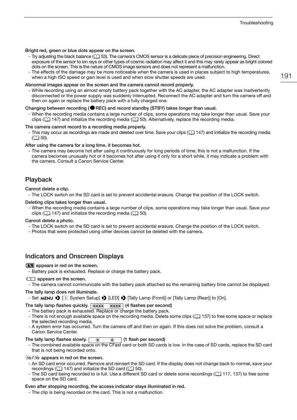 Playback, Indicators and onscreen displays | Canon EOS C200 EF Cinema Camera and 24-105mm Lens Kit User Manual | Page 191 / 220