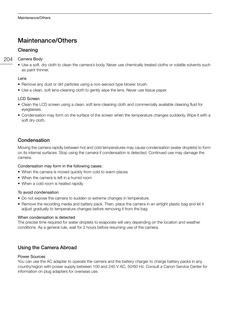 Maintenance/others, Maintenance/others 204 | Canon EOS C200 EF Cinema Camera and 24-105mm Lens Kit User Manual | Page 204 / 220