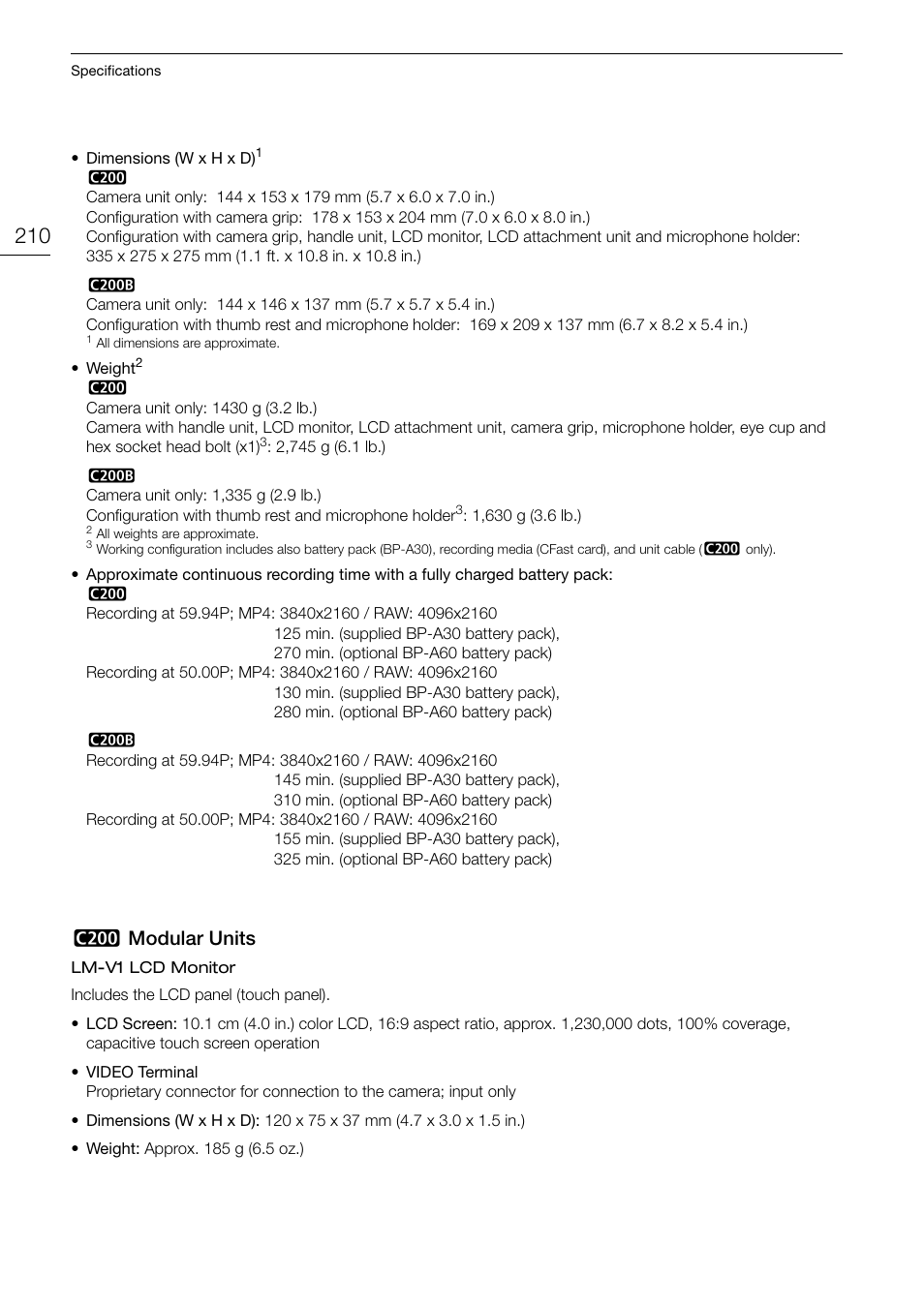 Kmodular units | Canon EOS C200 EF Cinema Camera and 24-105mm Lens Kit User Manual | Page 210 / 220