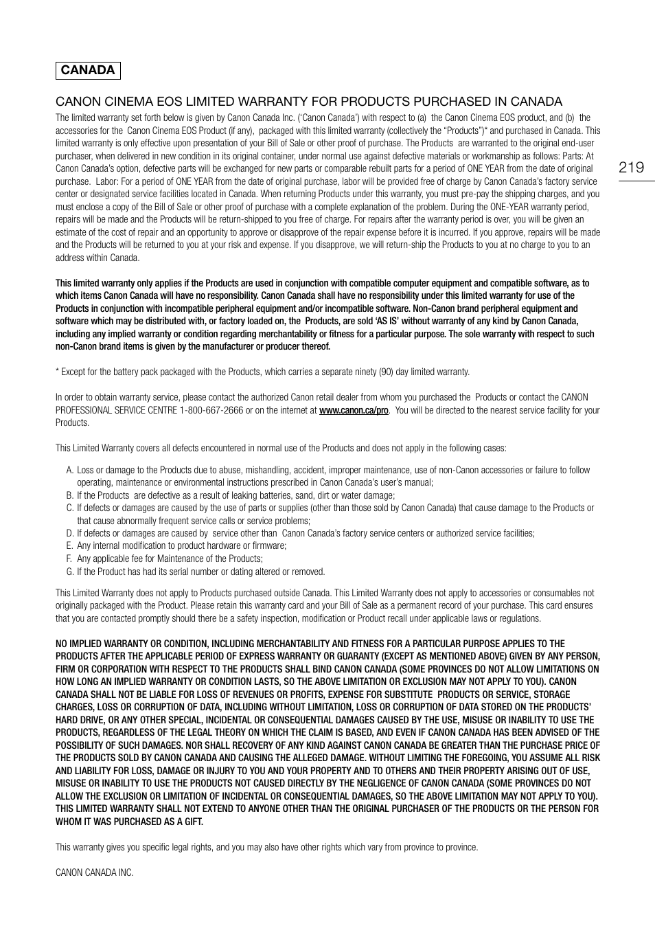 Canon EOS C200 EF Cinema Camera and 24-105mm Lens Kit User Manual | Page 219 / 220