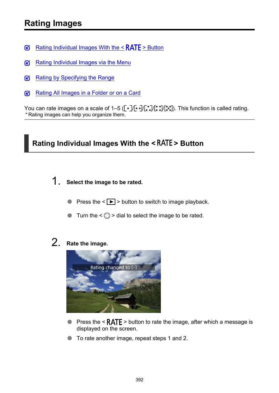 Rating images, Rating | Canon EOS R5 C VR Creator Kit with RF 5.2mm f/2.8 Dual Fisheye Lens User Manual | Page 392 / 787