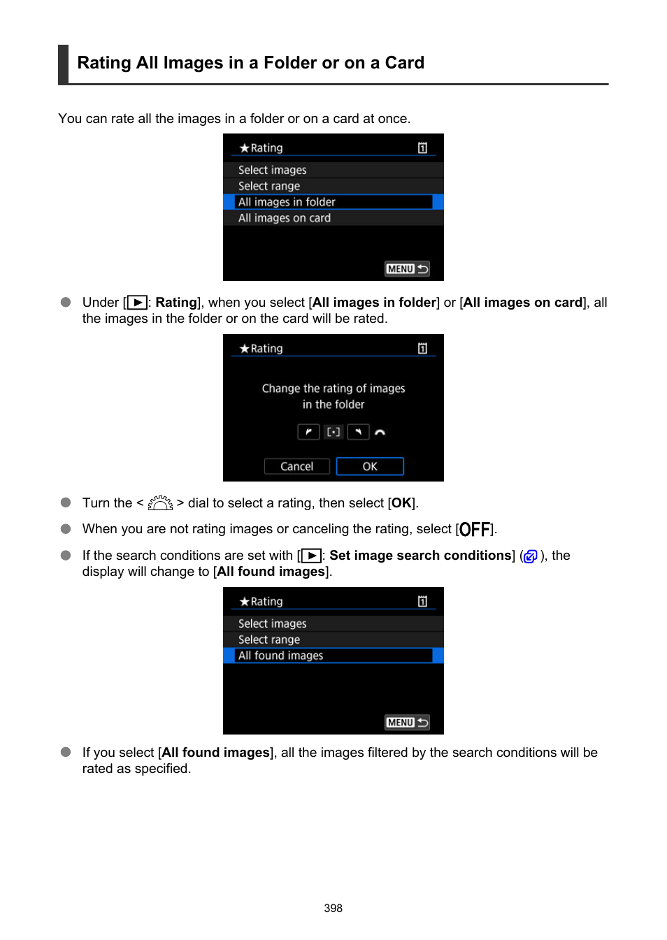Rating all images in a folder or on a card | Canon EOS R5 C VR Creator Kit with RF 5.2mm f/2.8 Dual Fisheye Lens User Manual | Page 398 / 787