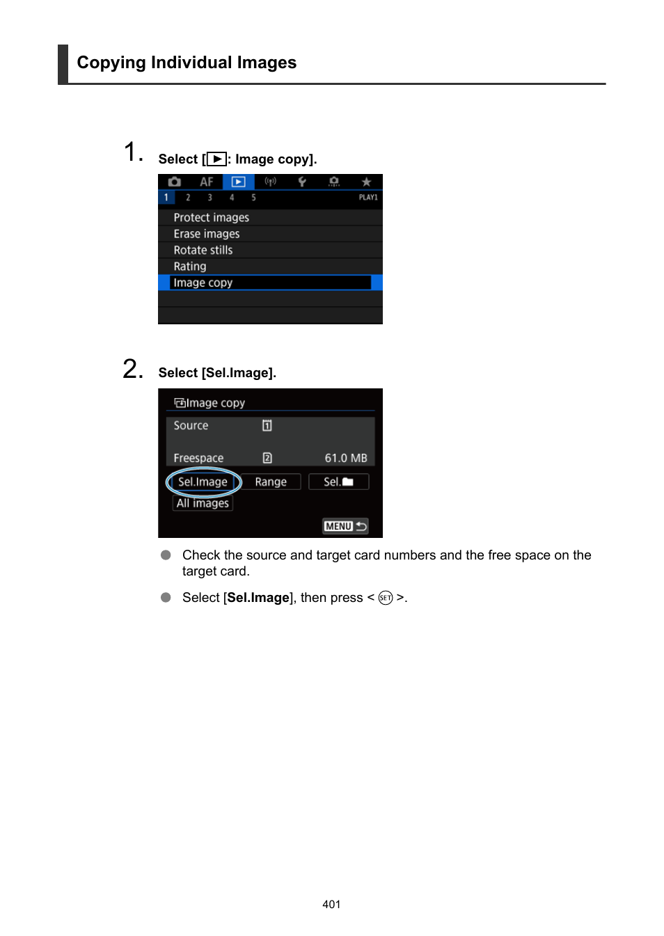 Copying individual images | Canon EOS R5 C VR Creator Kit with RF 5.2mm f/2.8 Dual Fisheye Lens User Manual | Page 401 / 787