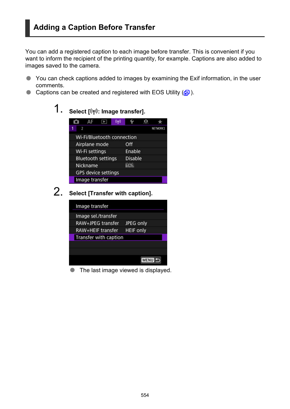 Adding a caption before transfer | Canon EOS R5 C VR Creator Kit with RF 5.2mm f/2.8 Dual Fisheye Lens User Manual | Page 554 / 787