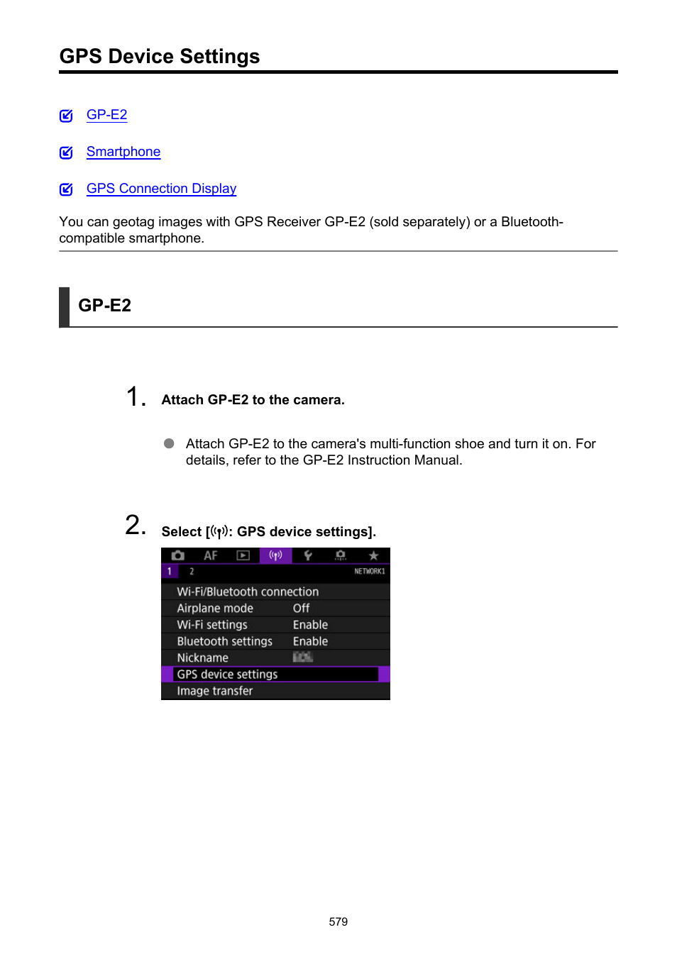 Gps device settings | Canon EOS R5 C VR Creator Kit with RF 5.2mm f/2.8 Dual Fisheye Lens User Manual | Page 579 / 787
