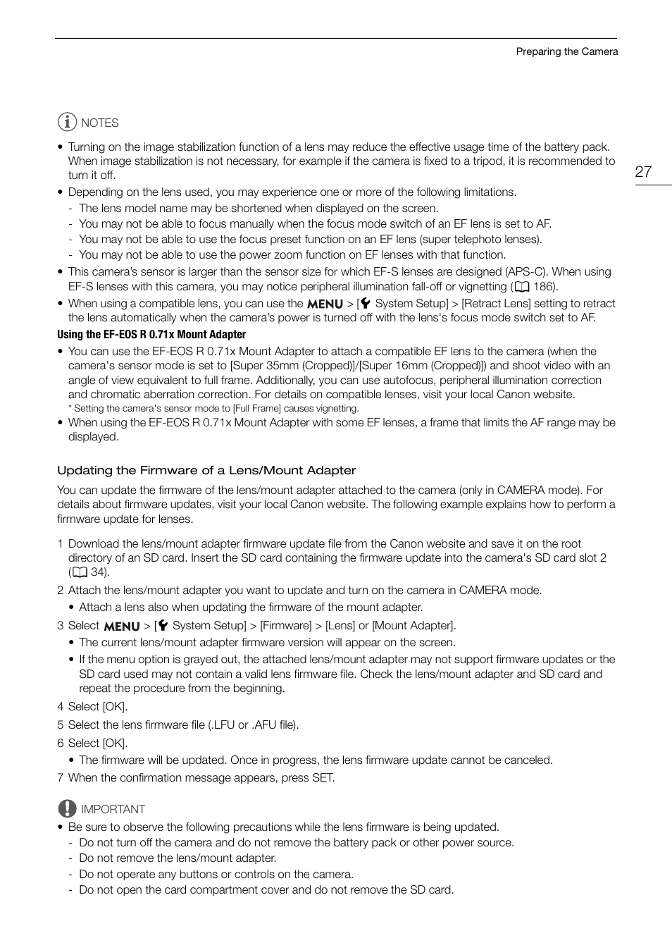 Canon EOS R5 C VR Creator Kit with RF 5.2mm f/2.8 Dual Fisheye Lens User Manual | Page 27 / 248