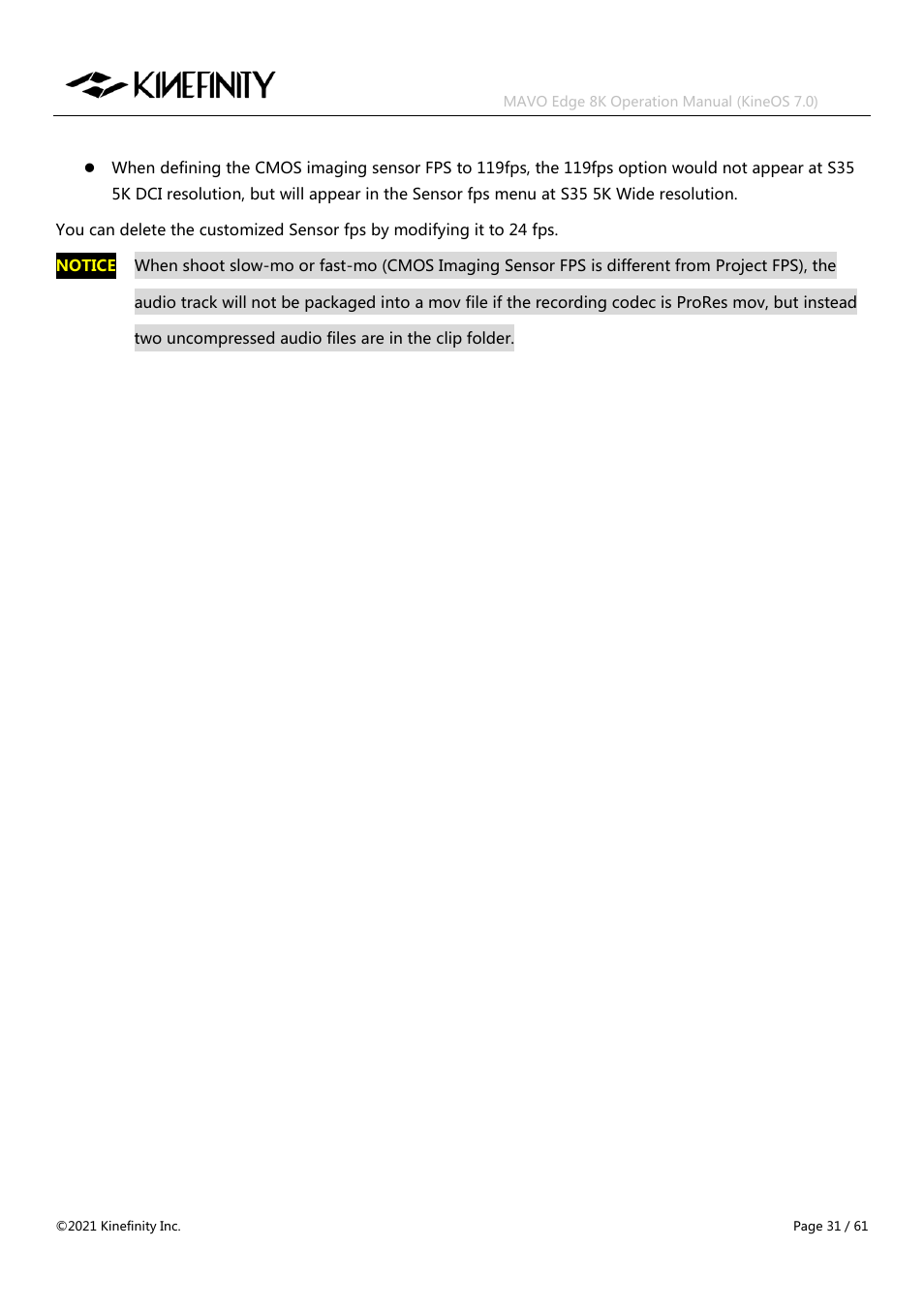 Kinefinity MAVO Edge 8K Digital Cinema Camera User Manual | Page 31 / 60