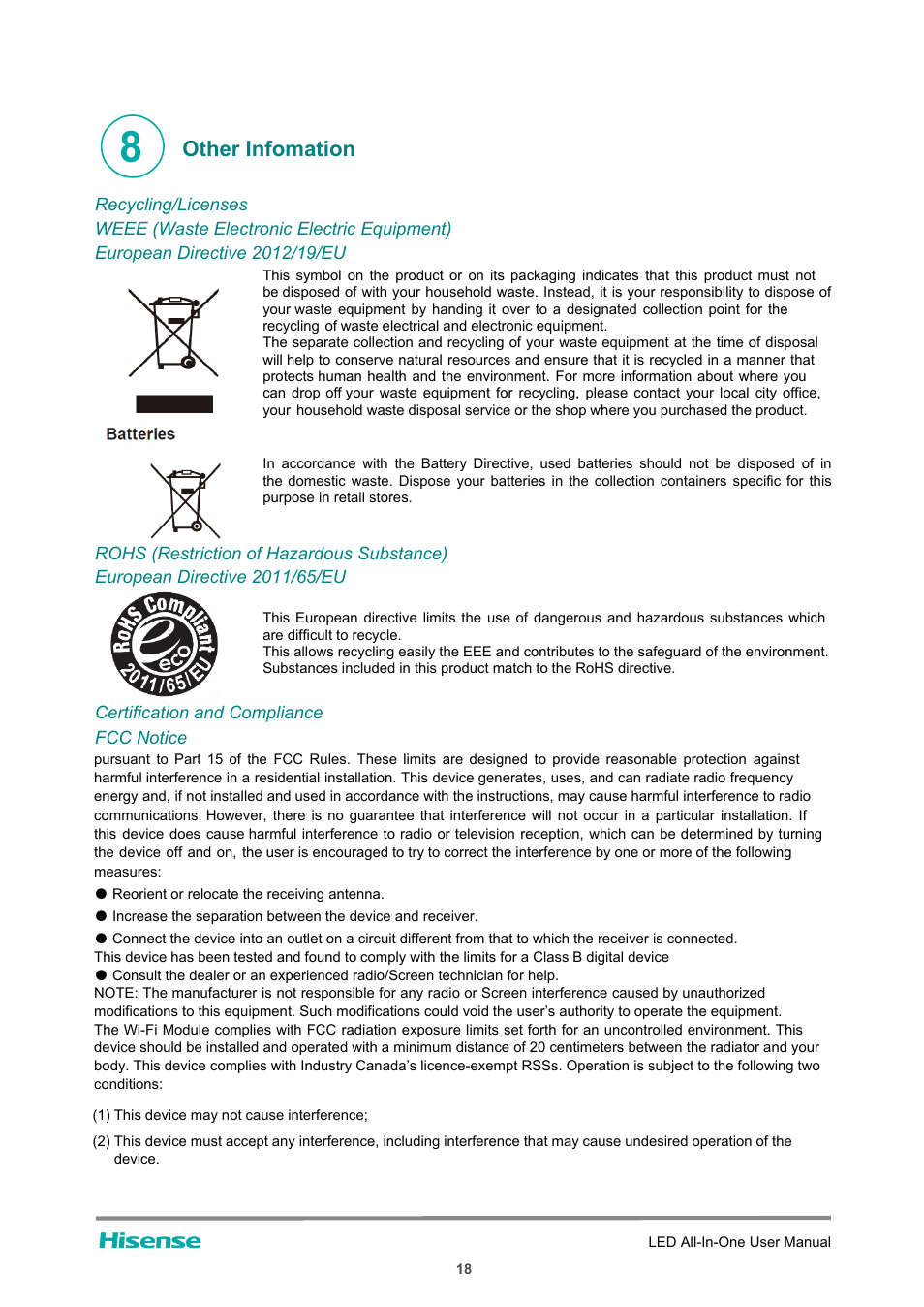 Other infomation | Hisense HAIO163 163" Full HD HDR All-in-One LED Commercial Display User Manual | Page 23 / 51