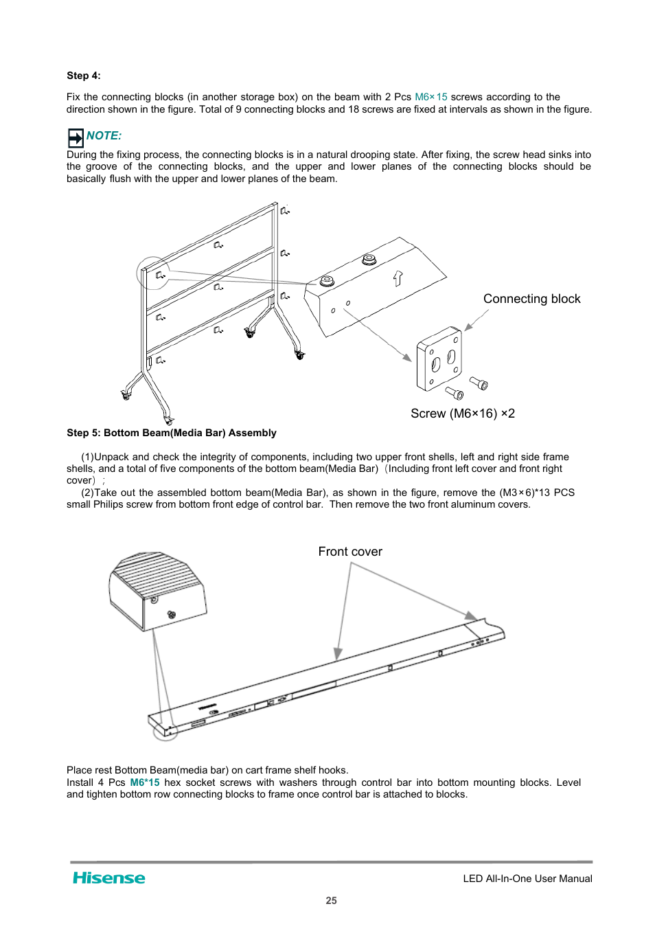 Connecting block screw (m6ч16) ч2 front cover | Hisense HAIO163 163" Full HD HDR All-in-One LED Commercial Display User Manual | Page 30 / 51