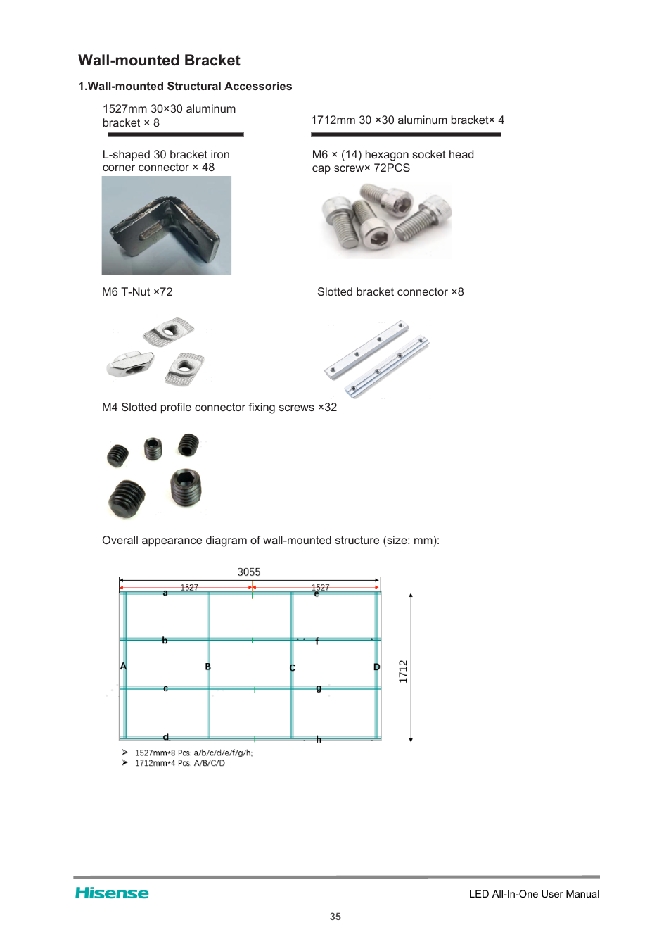 Wall-mounted bracket | Hisense HAIO163 163" Full HD HDR All-in-One LED Commercial Display User Manual | Page 40 / 51