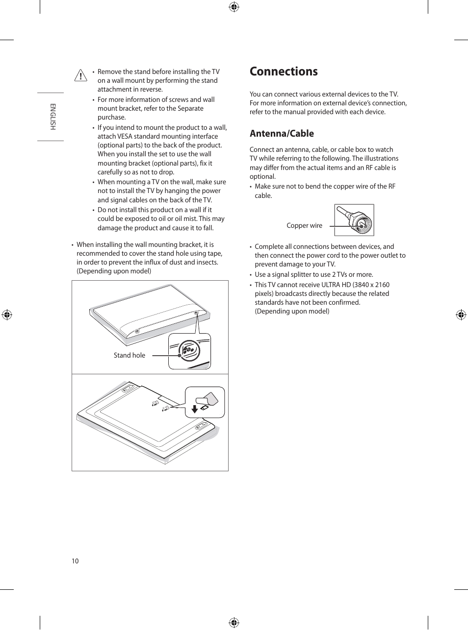 Connections, Antenna/cable | LG UT570H 65" Class 4K UHD HDR SmHospitality LED TV User Manual | Page 18 / 52