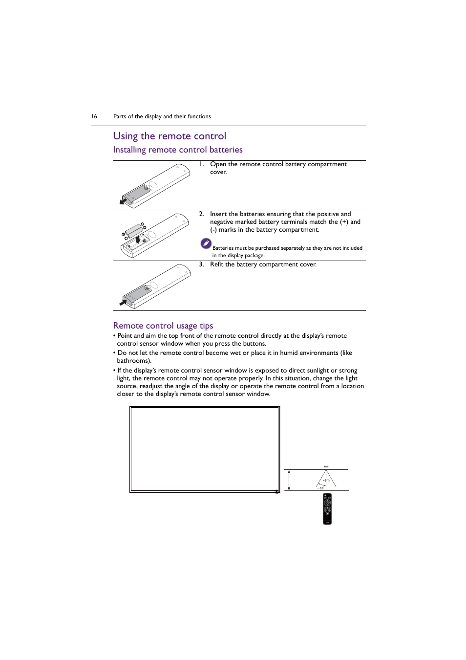 Using the remote control | BenQ SL4302K 43" 4K Pantone-Validated SmSignage Display User Manual | Page 16 / 63