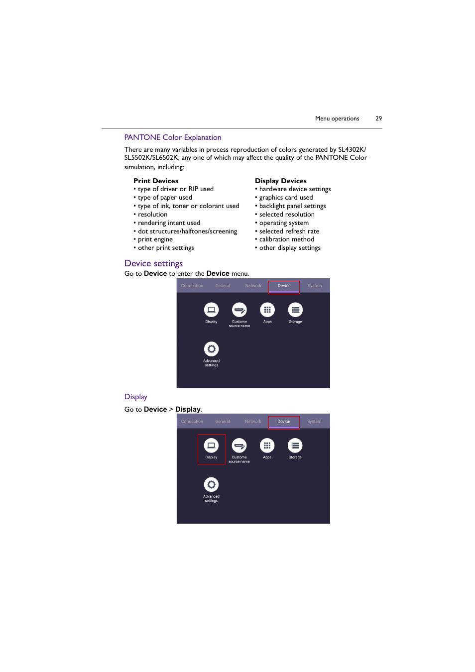 Device settings | BenQ SL4302K 43" 4K Pantone-Validated SmSignage Display User Manual | Page 29 / 63