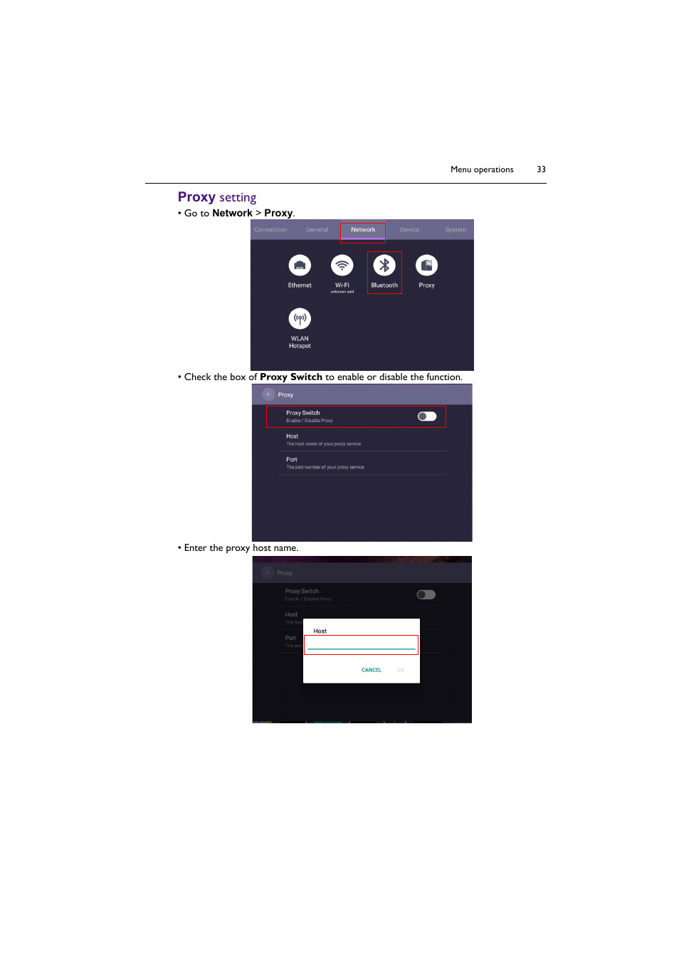 Proxy setting | BenQ SL4302K 43" 4K Pantone-Validated SmSignage Display User Manual | Page 33 / 63