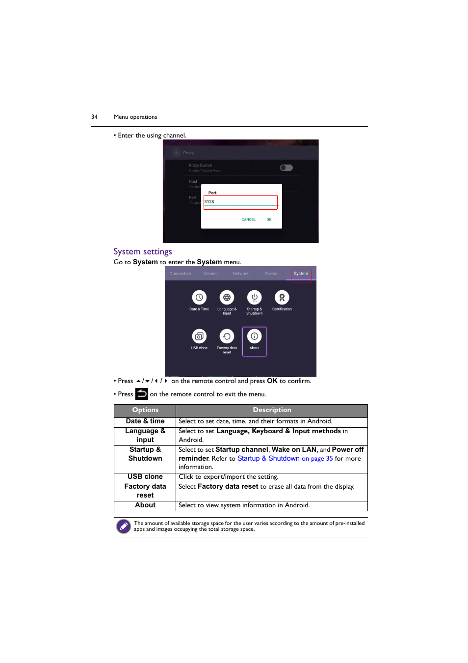 System settings | BenQ SL4302K 43" 4K Pantone-Validated SmSignage Display User Manual | Page 34 / 63