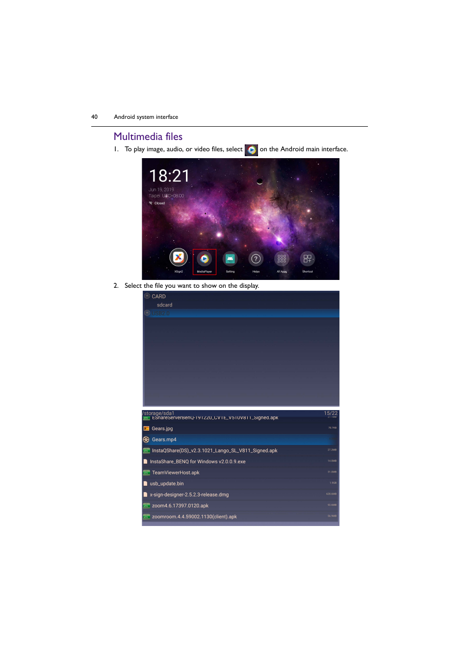Multimedia files | BenQ SL4302K 43" 4K Pantone-Validated SmSignage Display User Manual | Page 40 / 63